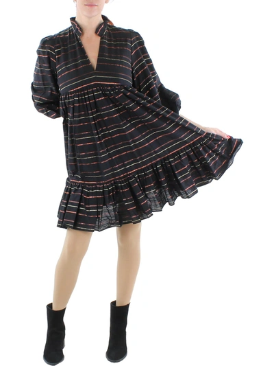 Black Halo Gathered Metallic Striped Cotton-blend Mini Dress In Multi
