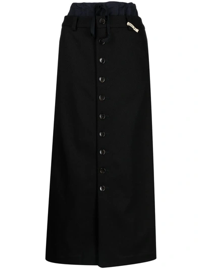 Miharayasuhiro Layered A-line Drawstring Skirt In Black