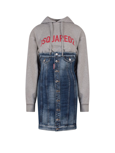 Dsquared2 Logo-print Panelled Hoodie Dress In Multi-colored