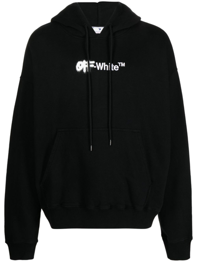 Off-white Spray Helvetica Logo-embroidered Hoodie In White/black