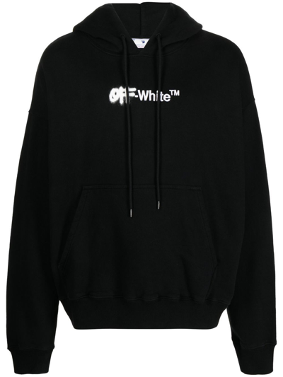 Off-white Spray Helvetica Logo-embroidered Hoodie In Black