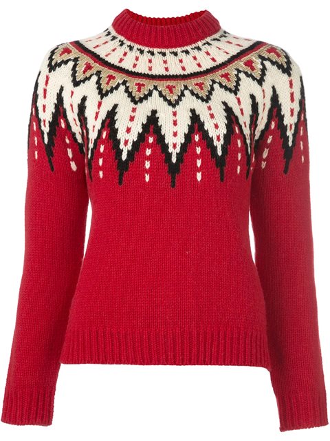 Saint Laurent Sequined Norwegian Wool Sweater, Red/beige/black | ModeSens