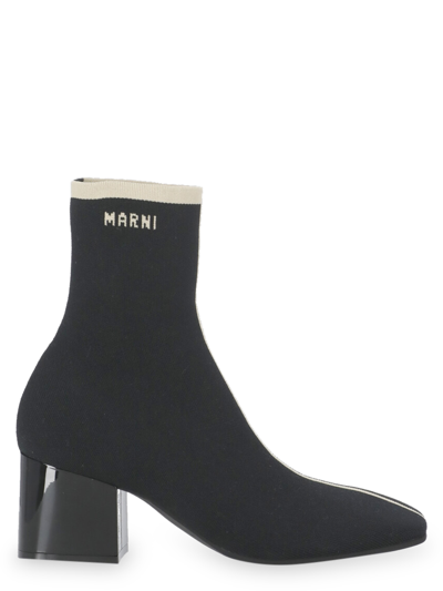 Marni High Heels Ankle Boots In Black Canvas In Multicolor