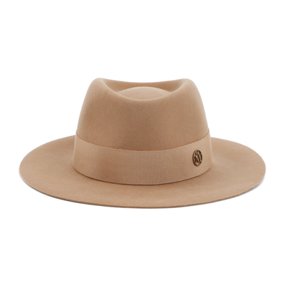 Maison Michel Logo-plaque Felt Fedora Hat In Neutrals