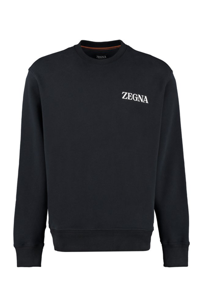Ermenegildo Zegna Blue Cotton Crew Neck Sweatshirt