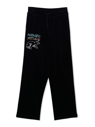 Kenzo Kids' Corduroy Embroidered Track Pants In Blue