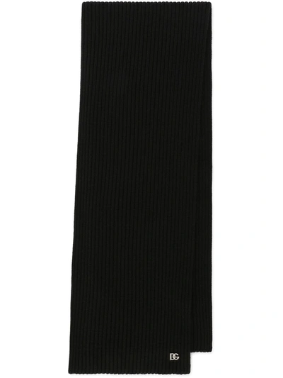 Dolce & Gabbana Kids' Ribbed Knit Scarf With Metal Dg Logo In Black