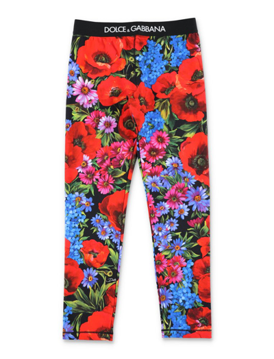 Dolce & Gabbana Kids' Girls Meadow-print Interlock Leggings In Multicolor