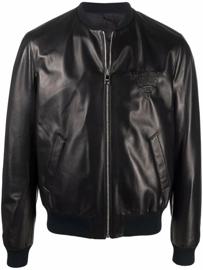 Prada Men's  Black Leather Outerwear Jacket