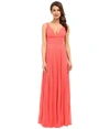 Laundry By Shelli Segal Pleated Chiffon Open Back Gown In Calypso Coral