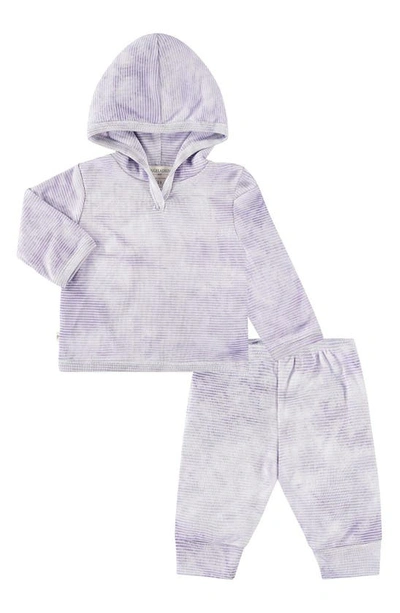 Paigelauren Babies' Marble Stripe Rib Hoodie & Leggings Set In Marble Purple