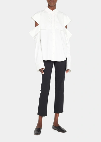 Adeam Rhyme Cold-shoulder Collared Shirt In White