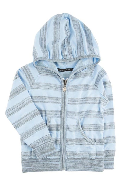 Miki Miette Kid's Stripe Zip-up Cotton Hoodie In Blue