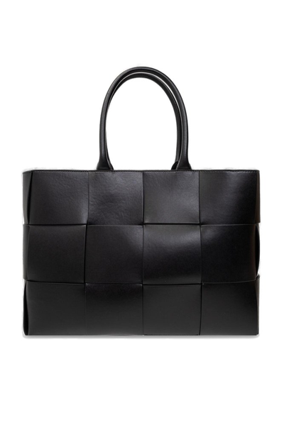 Bottega Veneta Leather Intreccio Weave Tote Bag In Black