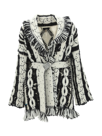 Alanui Tassel Detailed Knit Coat In White,black