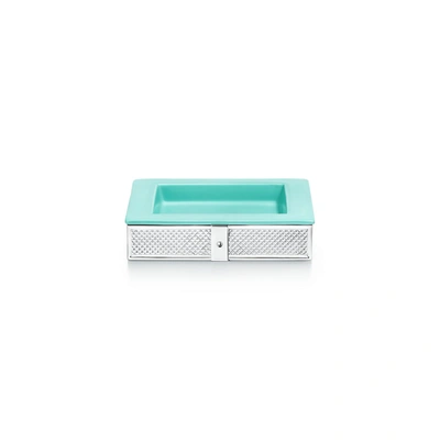 Tiffany & Co Diamond Point Square Dish In Tiffany Blue® Porcelain And Sterling Silver