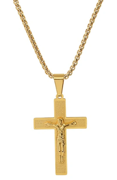 Hmy Jewelry 18k Gold Plated Stainless Steel Lord's Prayer Pendant Necklace In Yellow