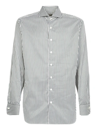 Lardini Striped Print Shirt Green And White