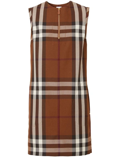 Burberry Macy Check Sleeveless Wool & Cotton Sheath Dress In Brown