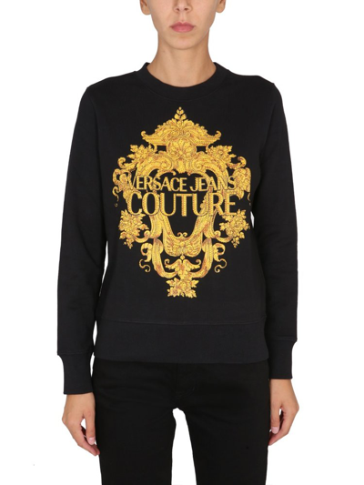 Versace Jeans Couture Sweatshirt With Baroque Print In Black