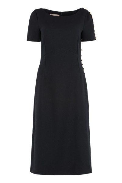 Gucci Button-embellished Wool Midi Dress In Black