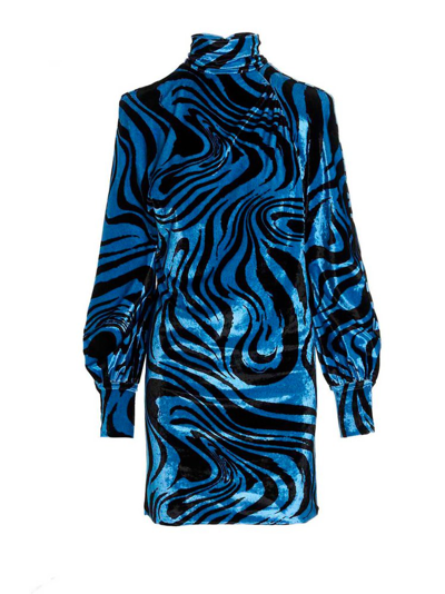 Philosophy Di Lorenzo Serafini Abstract Print High Neck Dress In Fantasia Azzurro