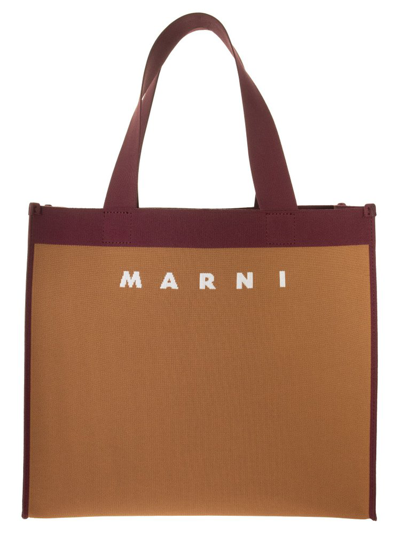 Marni Jacquard Shopping Bag In Peanut/cherry/white