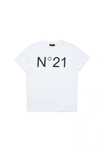 N°21 T-shirt In Cotone Con Logo In Contrasto Colore In White