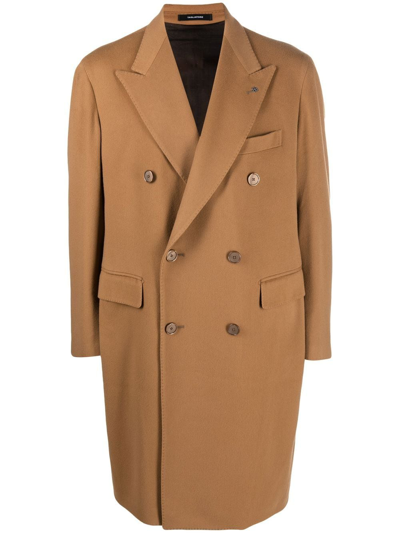 Tagliatore Camel-coloured Cashmere Double-breasted Coat In Brown