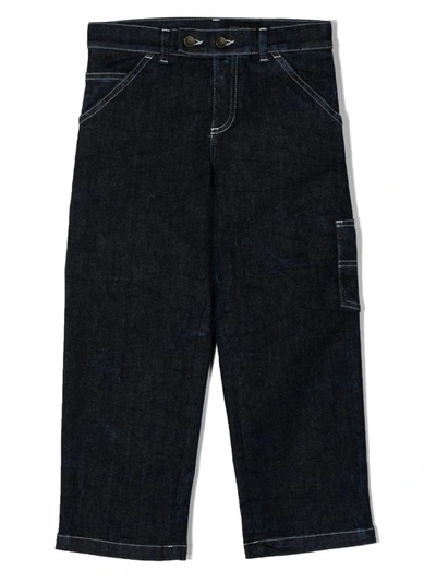 Dolce & Gabbana Kids' Washed-denim Worker Jeans In Blue