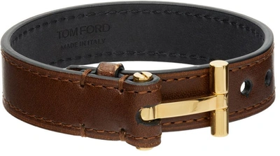 Tom Ford Brown T Hollywood Bracelet In Dark Brown/ Gold