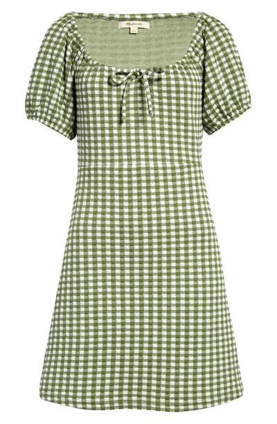 Madewell Gingham Check Jacquard Puff Sleeve Minidress In Green