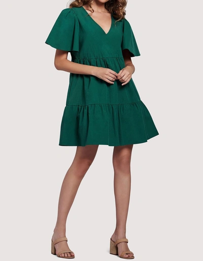 Lost + Wander Lover's Rock Tiered Cotton Minidress In Emerald
