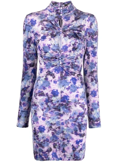 Isabel Marant Cutout Ruched Floral Print Stretch-velvet Mini Dress In Multicolor