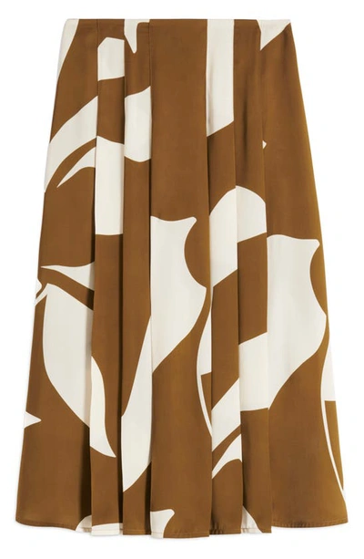 Victoria Beckham Graphic-print Pleated Woven Midi Skirt In Khaki Cream