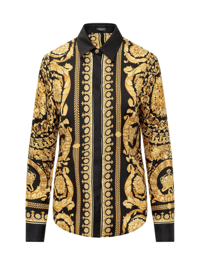 Versace Barocco Print Silk Blouse In Mixed Colours
