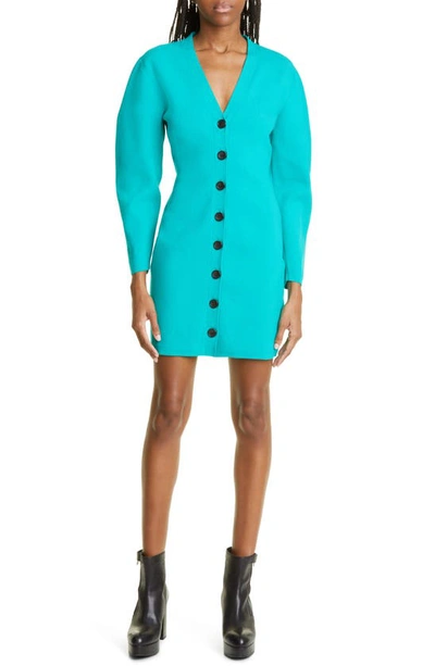 A.l.c Nate Button-front Puffed-sleeve Mini Dress In Turquoise