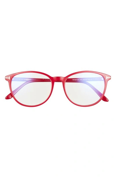 Tom Ford 53mm Cat Eye Blue Light Blocking Glasses In Shiny Pearlized Red