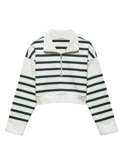 Frame Half-zip Striped Cotton-jersey Cropped Sweatshirt In Pine Multi