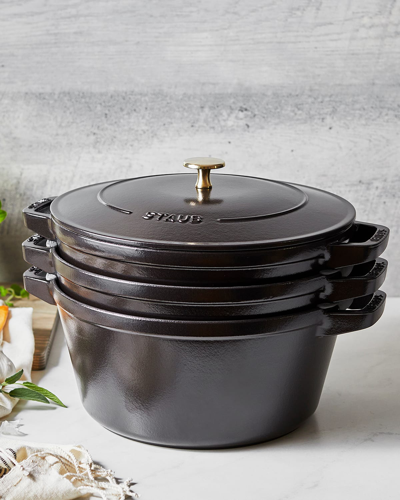 Staub 4 Pc. Stackable Enameled Cast Iron Set In Black
