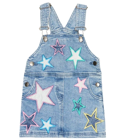 Stella Mccartney Baby Girl's Multicolor Embroidered Star Dungaree Dress In Blue