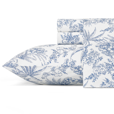 Tommy Bahama Home Tommy Bahama Pen And Ink Palm King Sheet Set Bedding In Dark Blue