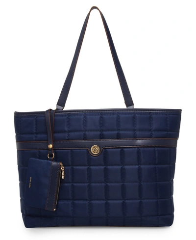 Anne Klein Women's Quilted Nylon Tote Bag With Webbing In Blue