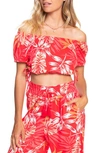 Roxy Juniors' Dear Amor Printed Cropped Top In Hibiscus Seaside Tropics V1