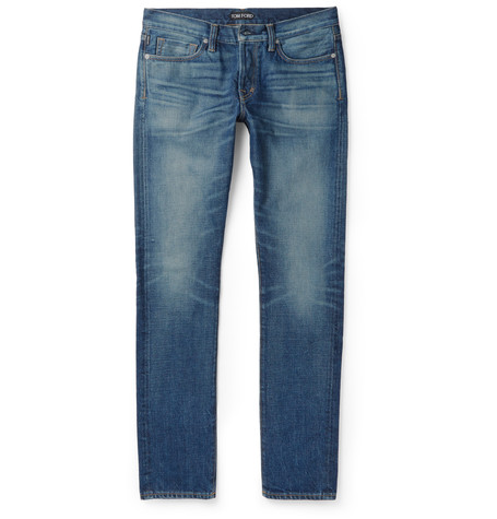 Tom Ford Slim-fit Washed Selvedge Denim Jeans In Blue | ModeSens