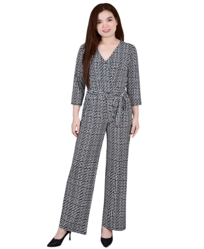 Ny Collection Petite Size Belted Jumpsuit In Jet Snowpop