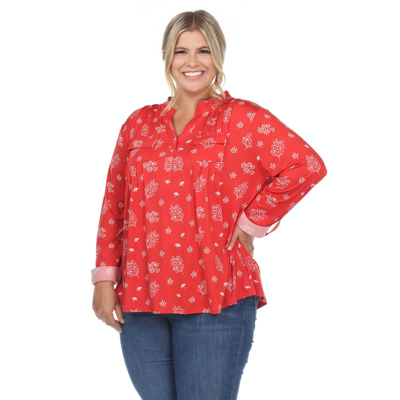 White Mark Plus Size Pleated Long Sleeve Top In Red