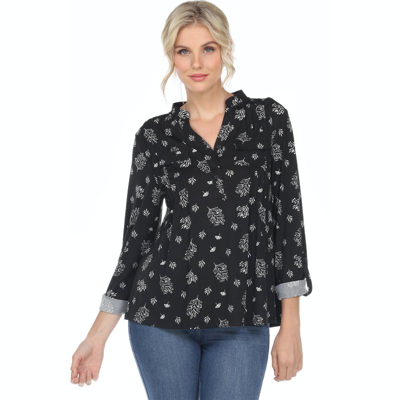 White Mark Plus Size Pleated Long Sleeve Top In Black