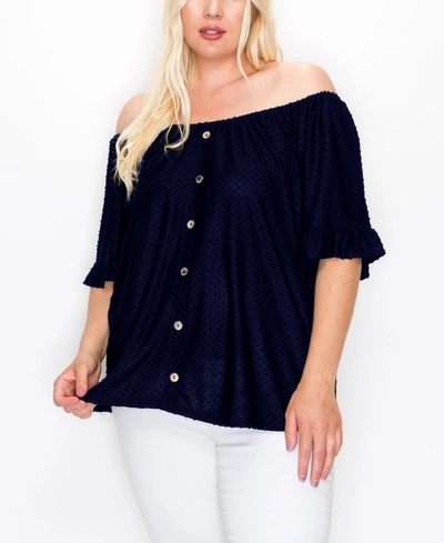 Coin 1804 Plus Size Swiss Dot Jersey Top In Navy