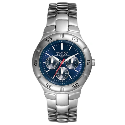 Nautica Men's N10061 Multifunction Silver/blue Stainless Steel Bracelet Watch In Silver,blue